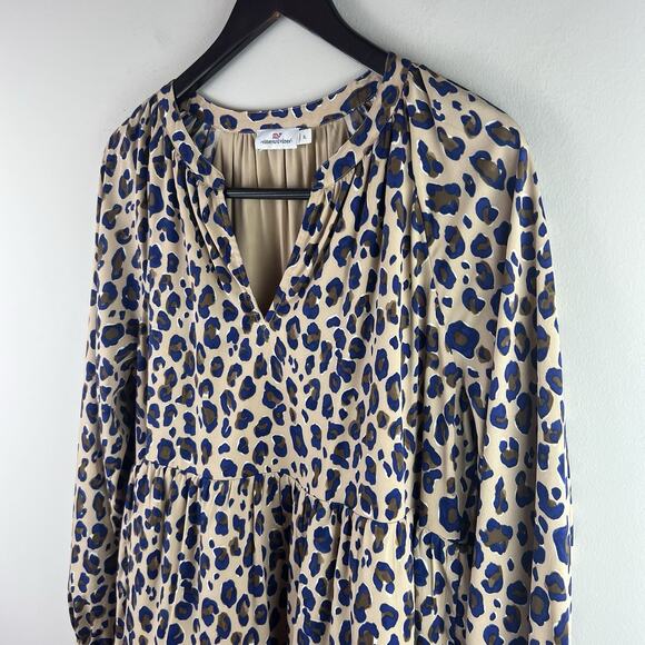 Vineyard Vines Dress XL Leopard Print Tiered Dress Long Sleeve Pullover - Picture 5 of 9